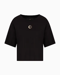 Cropped jersey T-shirt with metal logo