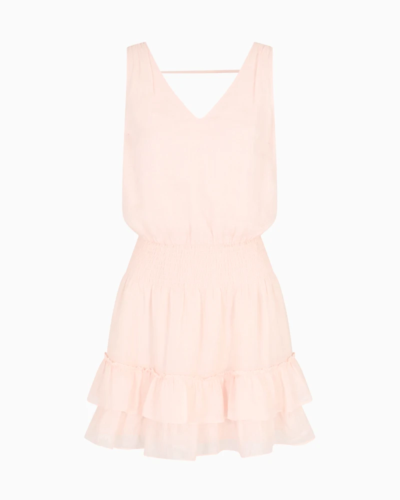 Short ramie ruffled dress