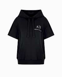 Short-sleeved sweatshirt with logo and rhinestones