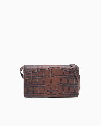 Emporio Armani - Crocodile-embossed leather tech case with shoulder strap, Man, Brown, Size: TU