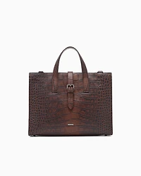 Emporio Armani - Crocodile-embossed leather briefcase, Man, Brown, Size: TU