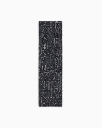 Emporio Armani - Nylon scarf with embroidered logo, Woman, Black, Size: TU