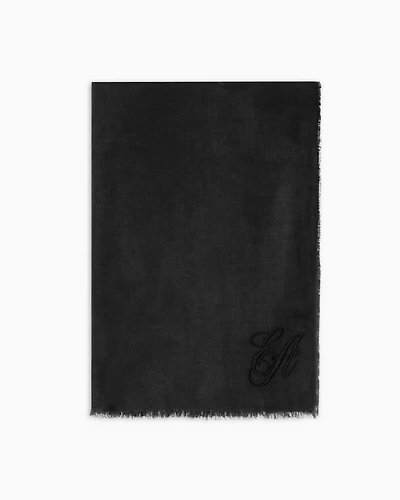 Emporio Armani - Oversized modal stole with EA signature embroidery, Woman, Black, Size: TU