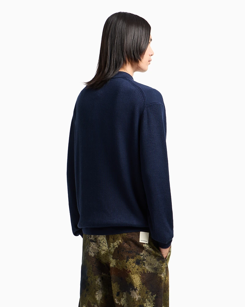 Emporio Armani - New York Capsule Collection rib-knit polo shirt, Man, Navy Blue, Size: