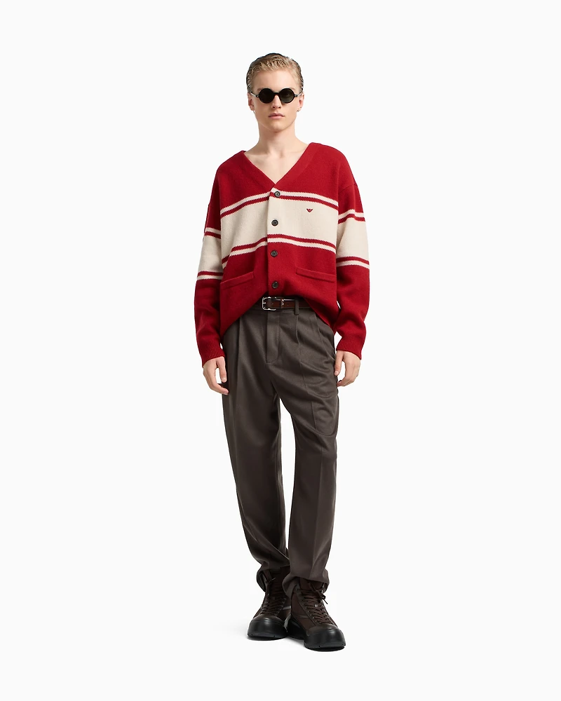 Emporio Armani - V-neck cardigan made of plush-knit virgin wool, Man, Red, Size: M