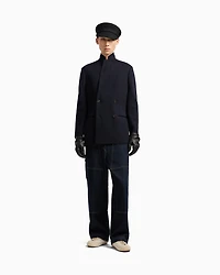 Emporio Armani - Double-breasted blazer a plain-knit wool blend, Man, Navy Blue, Size: