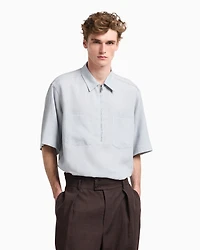 Emporio Armani - Pure linen shirt with partial zip, Man, Grey, Size: