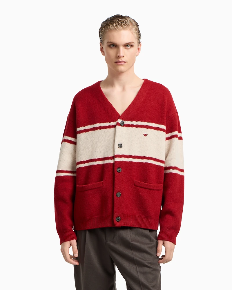 Emporio Armani - V-neck cardigan made of plush-knit virgin wool, Man, Red, Size: M