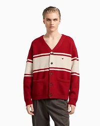 Emporio Armani - V-neck cardigan made of plush-knit virgin wool, Man, Red, Size: M