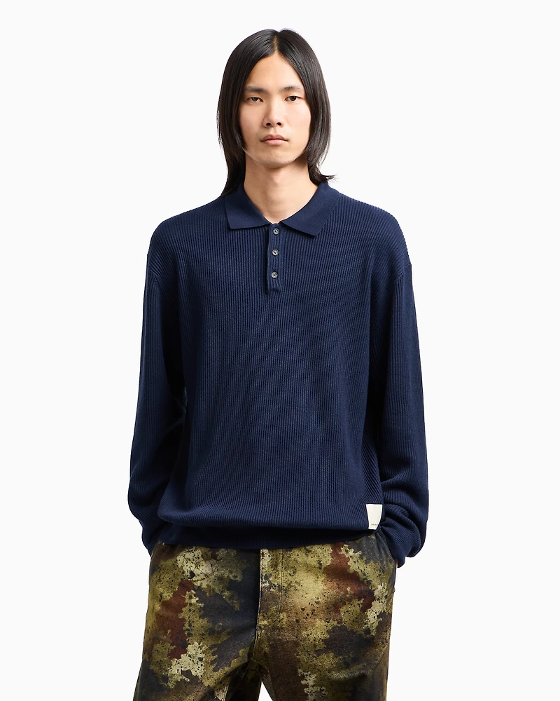 Emporio Armani - New York Capsule Collection rib-knit polo shirt, Man, Navy Blue, Size: