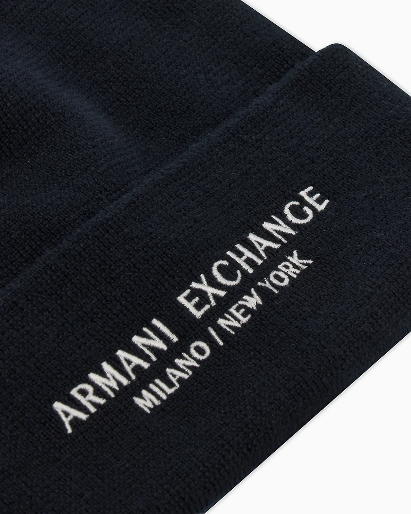 Armani Exchange - Beanie Hat Milano / New York ASV, Man, Navy Blue, Size: TU