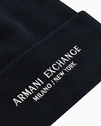 Armani Exchange - Beanie Hat Milano / New York ASV, Man, Navy Blue, Size: TU
