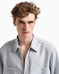 Emporio Armani - Pure linen shirt with partial zip, Man, Grey, Size: