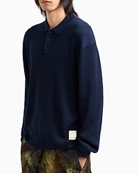 Emporio Armani - New York Capsule Collection rib-knit polo shirt, Man, Navy Blue, Size: