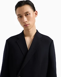 Emporio Armani - Double-breasted blazer a plain-knit wool blend, Man, Navy Blue, Size: