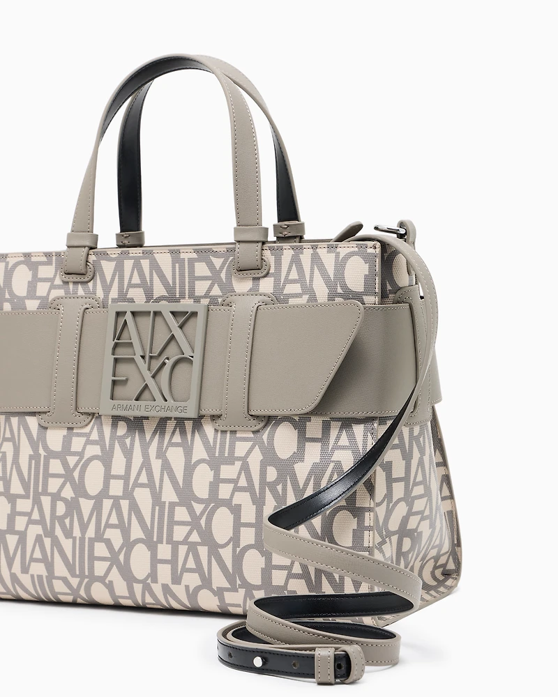 Large tote bag with double handles and shoulder strap