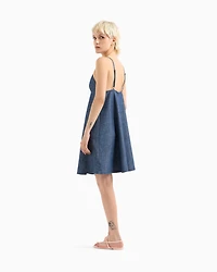 Cotton chambray pleated dress