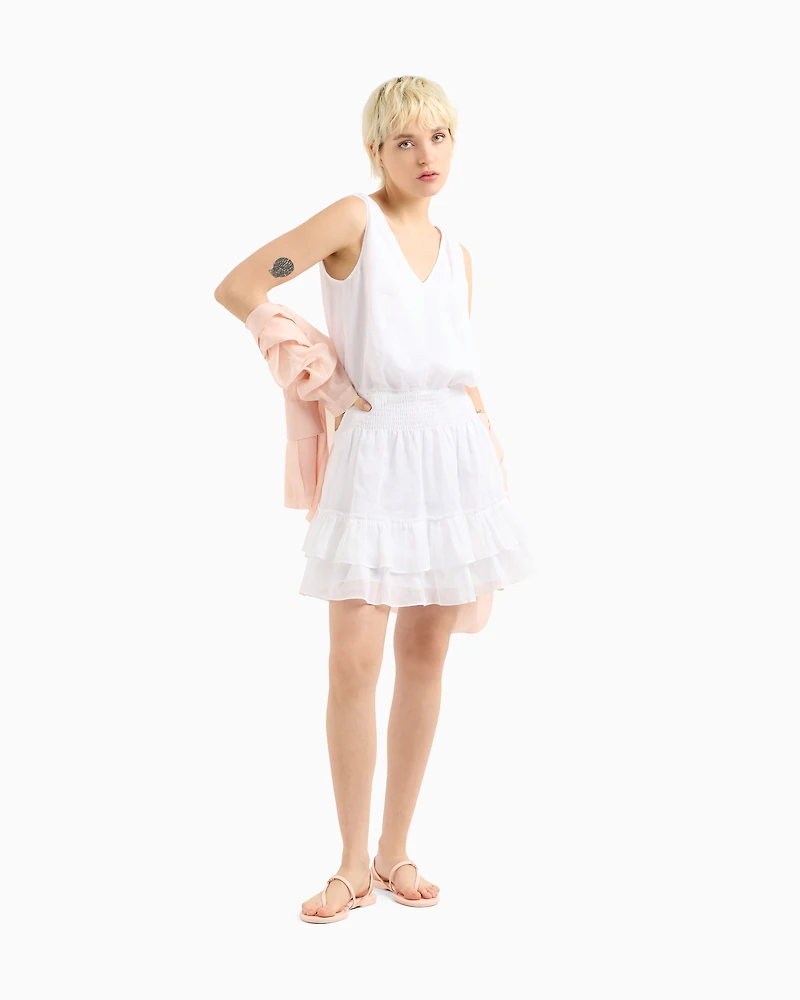 Short ramie ruffled dress