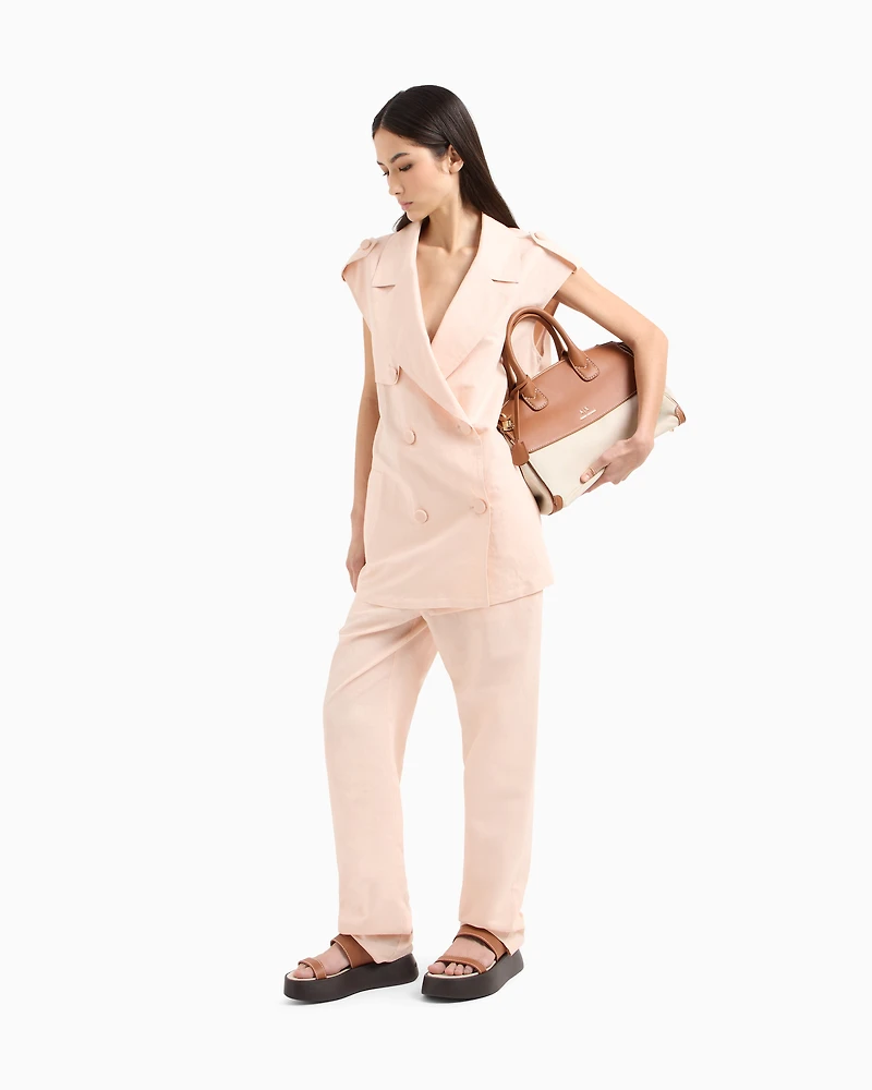 Double-breasted waistcoat with belt linen blend