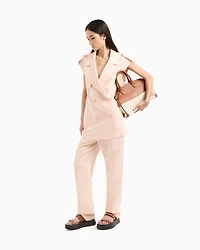 Double-breasted waistcoat with belt linen blend