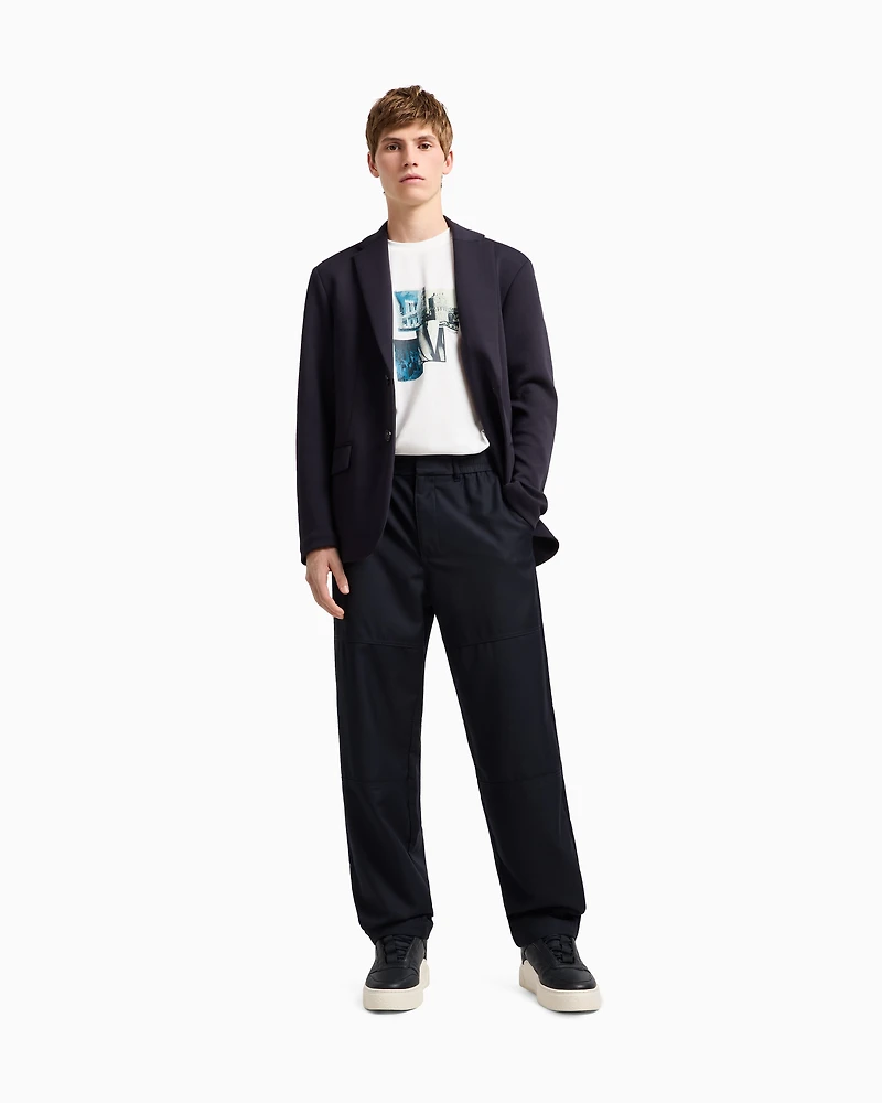Rayon wide leg trousers with stitching details