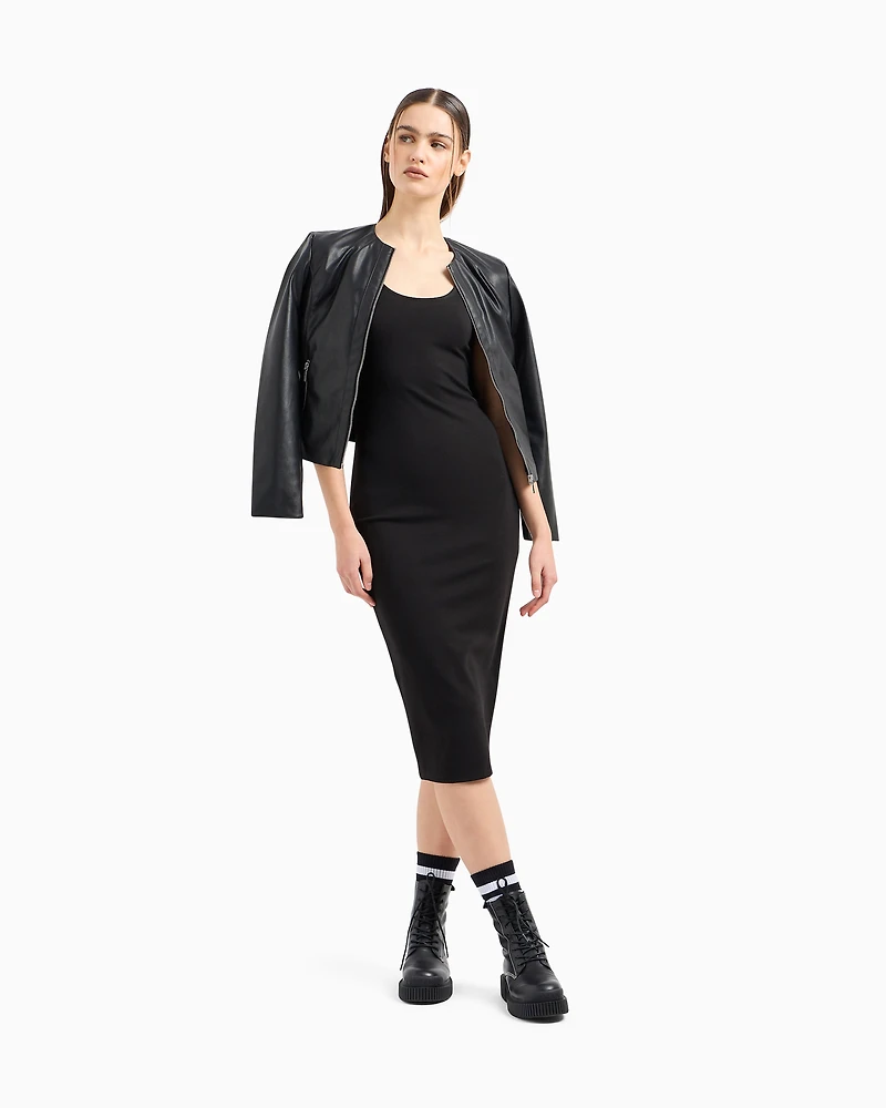Biker jacket with decorative stitching