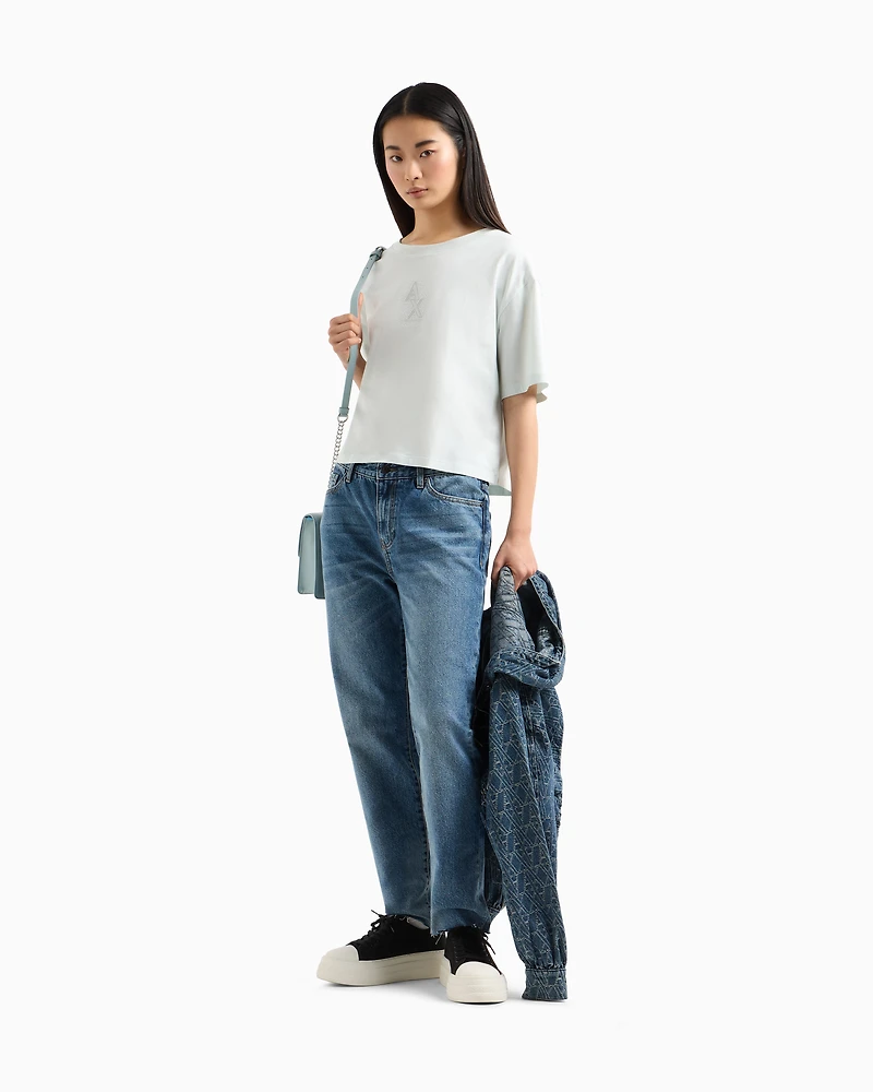 Cropped T-shirt with rhinestone logo