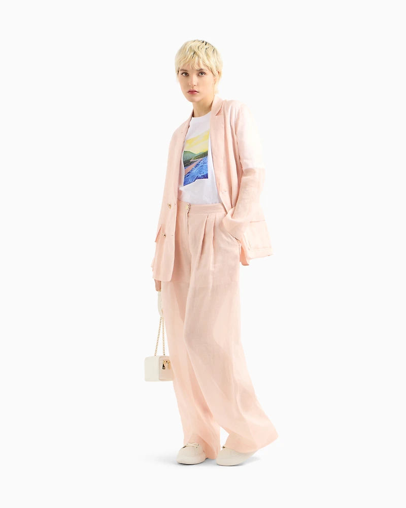 Cotton ramie pleated trousers
