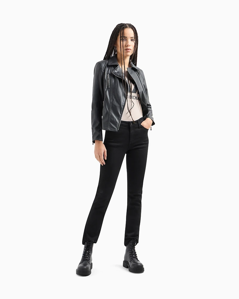 Coated faux leather jacket with side zip