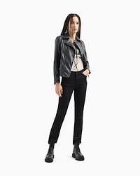 Coated faux leather jacket with side zip