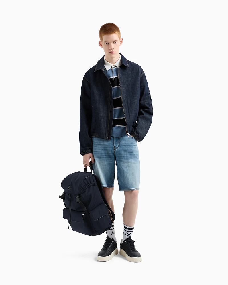 Cotton denim shorts with contrast stitching