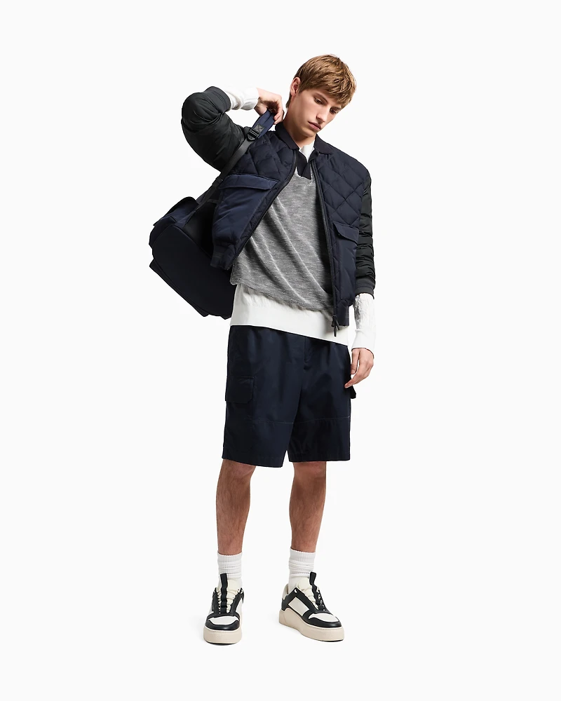 Short-sleeved knitted polo melange cotton
