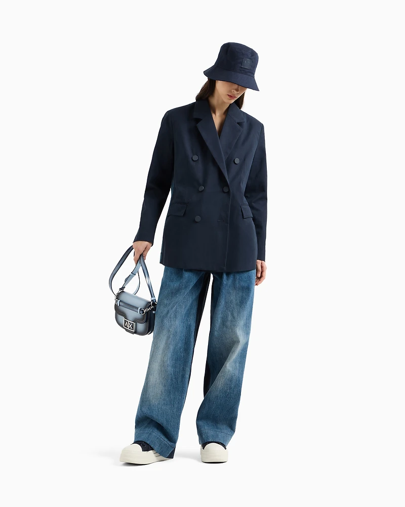 Double-breasted denim and twill jacket