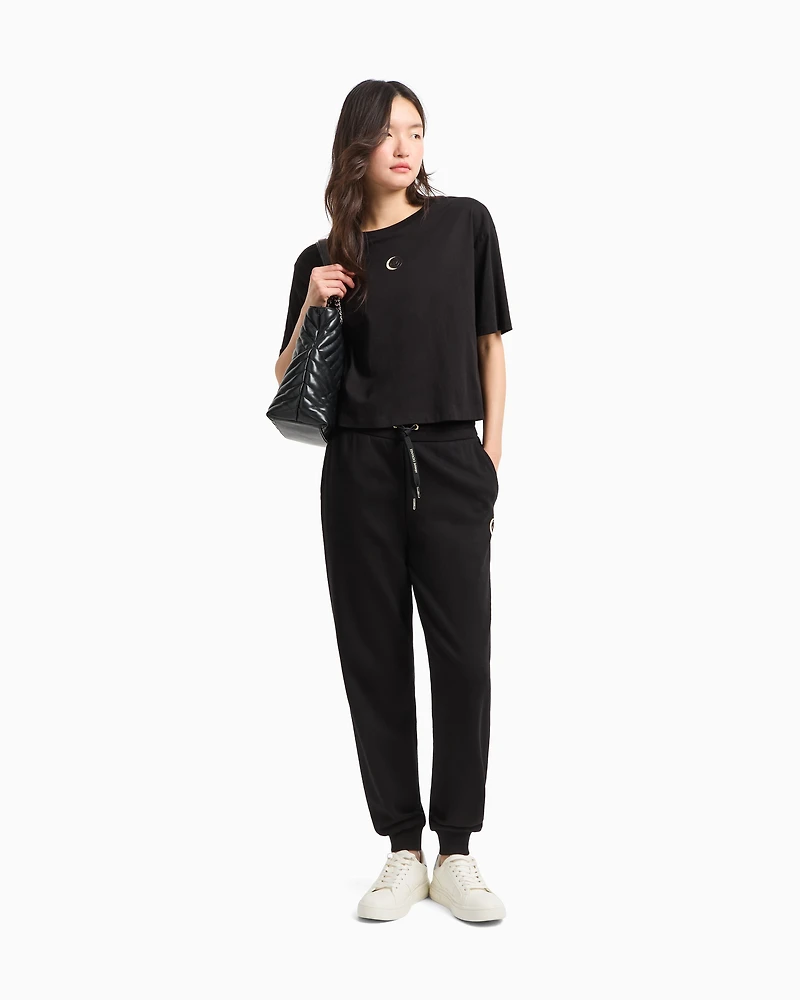 Cropped jersey T-shirt with metal logo