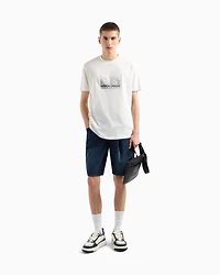 Cotton denim shorts with contrast stitching