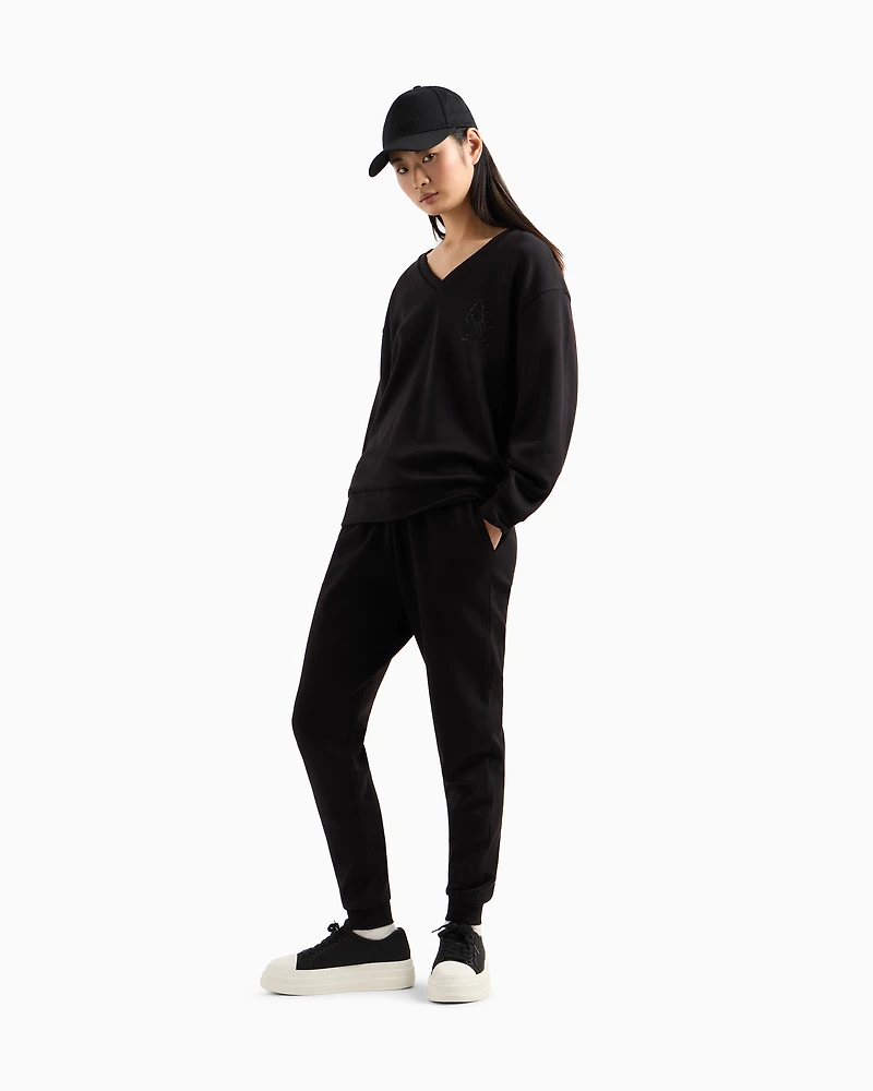 V-neck sweatshirt with rhinestone logo