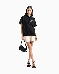 Short-sleeved sweatshirt with logo and rhinestones