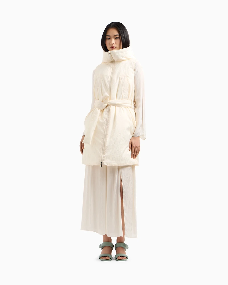 Long sleeveless jacket jacquard nylon with logo
