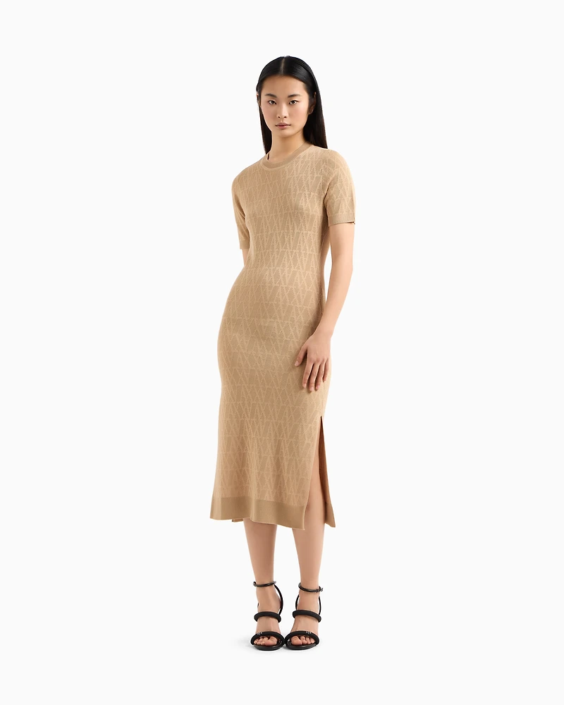 Longuette dress fabric with allover logo