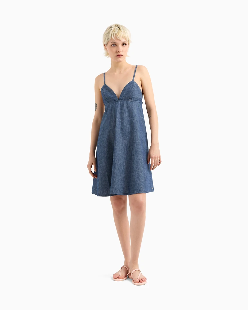 Cotton chambray pleated dress