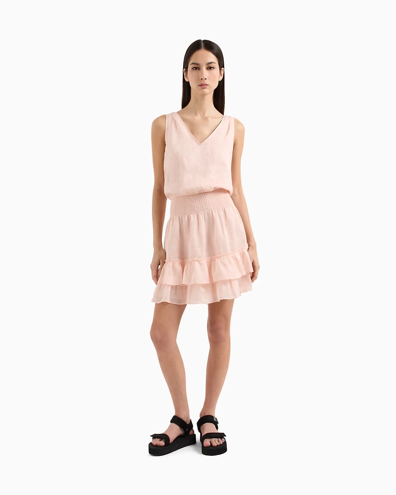 Short ramie ruffled dress