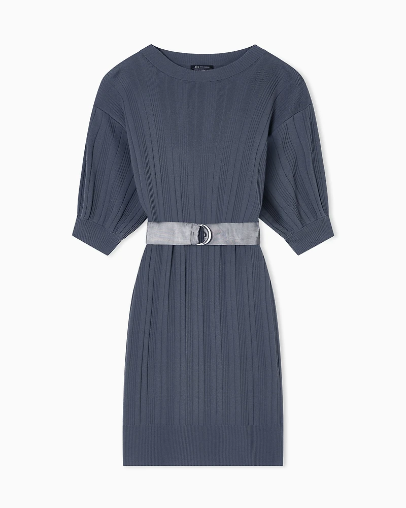 Ribbed midi dress with belt