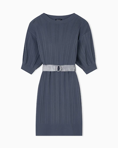 Ribbed midi dress with belt
