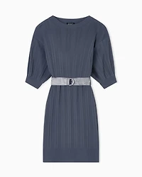 Ribbed midi dress with belt