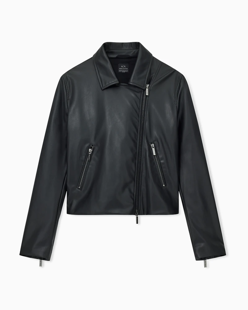 BLACK ASYMMETRICAL ZIP UP JACKET