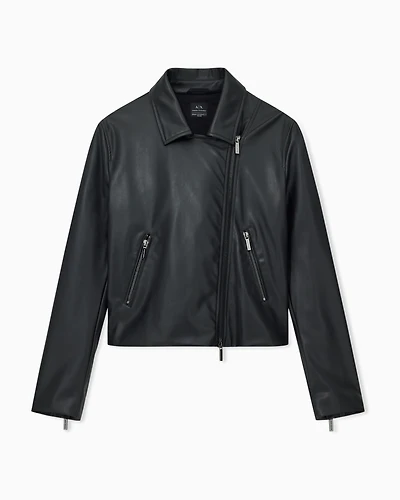BLACK ASYMMETRICAL ZIP UP JACKET