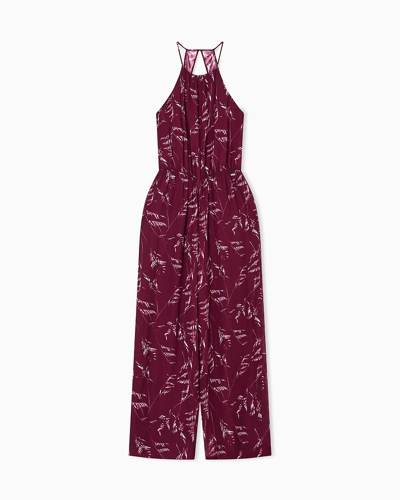 Chiffon jumpsuit with foliage print
