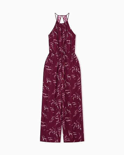 Chiffon jumpsuit with foliage print