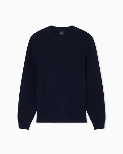 Armani Exchange - Striped Texture Crew Neck Sweater, Man, Navy Blue, Size: