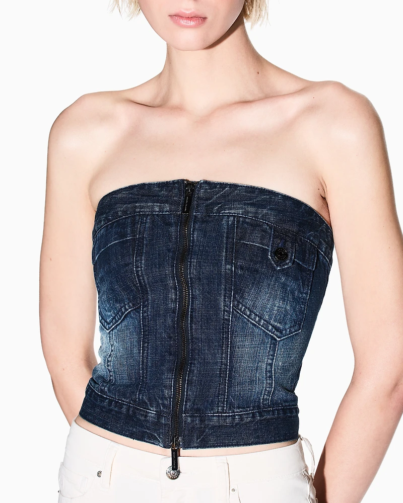 Indigo denim zip top